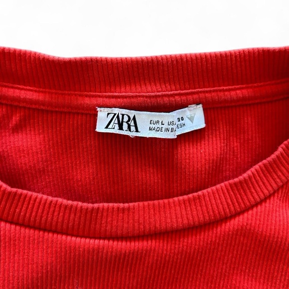Zara Ribbed Red Ruffle Sleeve Crop Top - Picture 2 of 4